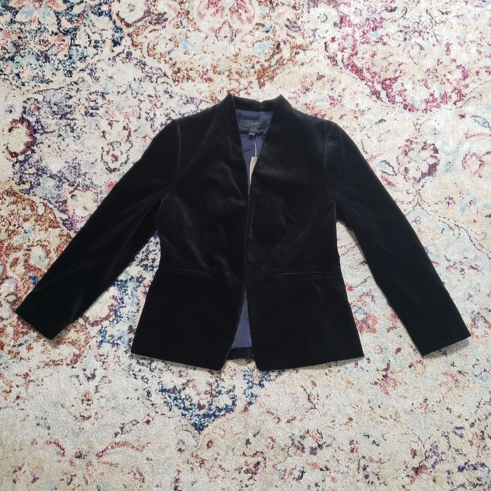 J. Crew Open Front Blazer in 100% Cotton Velvet Black Size 8 NWT